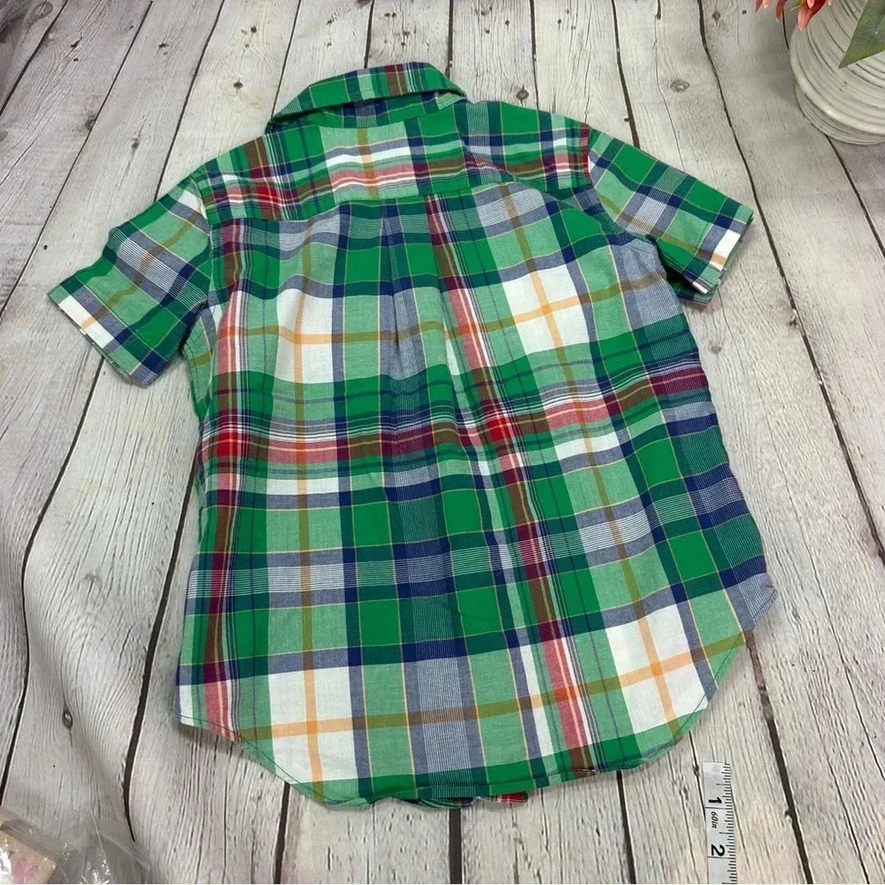 ralph lauren plaid button up short sleeve boys sz 4 4T preppy horseman logo